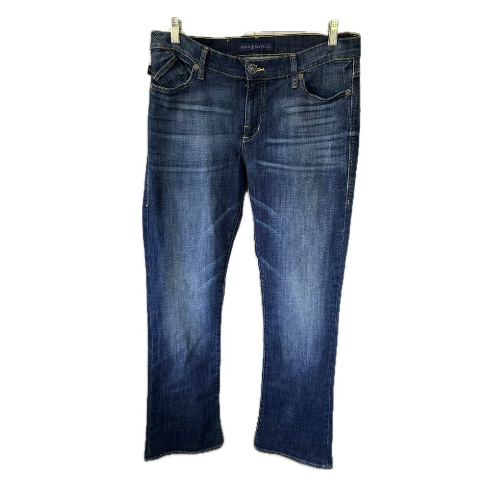 Rock & Republic Women's Kasandra Dark Wash Distressed Boot Cut Denim Jeans 14L